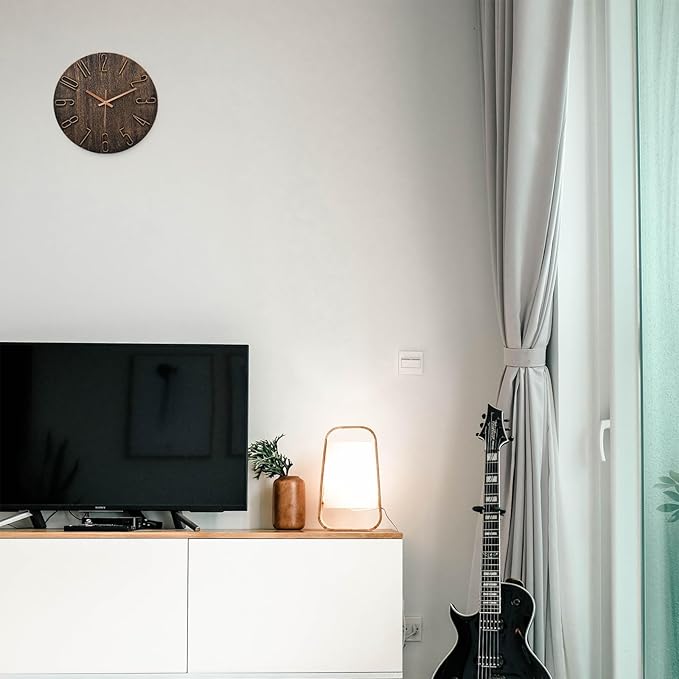 Wall Clock Battery Powered 12 inch Silent Wall Clock, Exquisite Modern Style Decorative Clock, Suitable for Home, Office, School, Kitchen, Bedroom, Living Room (Brown)