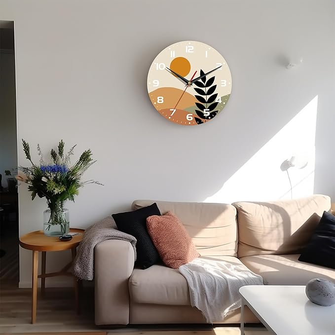 Wall Clock, 10 Inch Silent Non-Ticking Home Kitchen Decor, Battery Operated for Bathroom Bedroom Living Room Office(Abstract Minimalist Botanical)