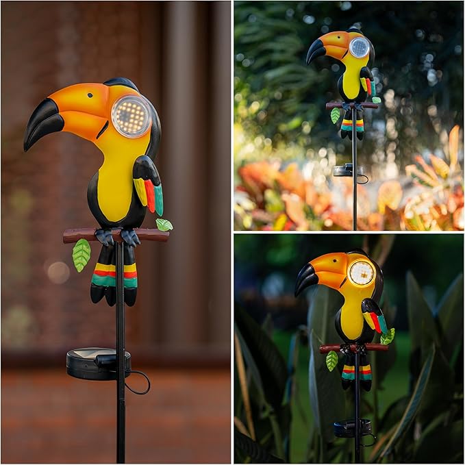 Metal Yard Decor Toucan Statue Decorative Solar Lights Outdoor Garden Whimsical Decor for Patio Lawn Jungle Balcony