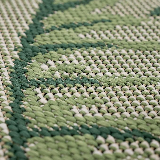 in- & Outdoor Rug Tropical Palm Leaf Design for Patio in Green Beige, Size: 2' x 3'3"