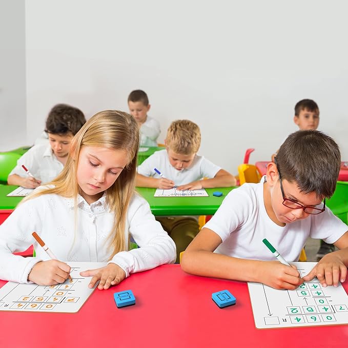 SCRIBBLEDO 5 Pack Dry Erase Division White Boards 9x12Inch Lapboard Double Sided Math Manipulatives Long Division Practice Lapboards for Kids Students, Classroom and Home 5 Whiteboard Erasers Included