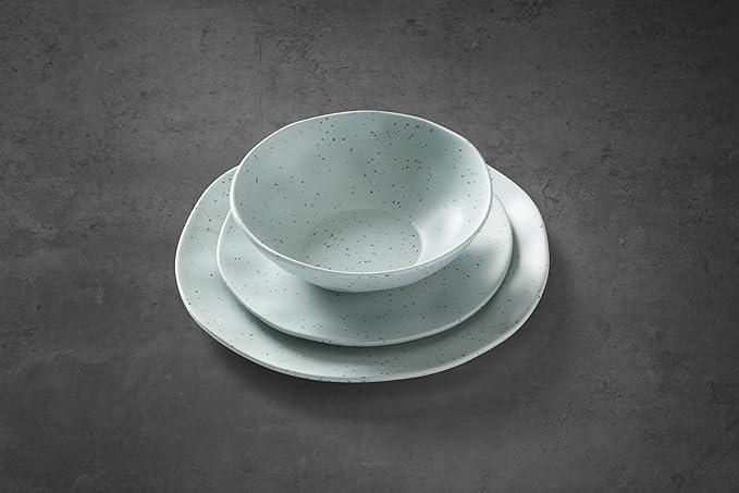 Oneida 895952 Terrazzo Melamine Mint 12 Piece Dinnerware Set, Lightweight Melamine Material