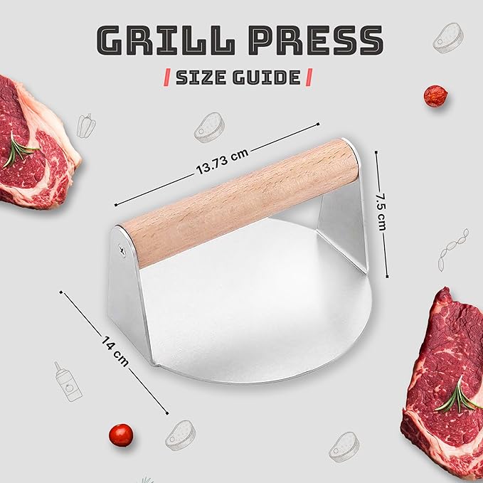 Stainless Steel Smash Burger Press Kit, Hamburger, Bacon, Steak, and Meat Smasher Tool for Blackstone, Grill and Griddle, Flat Top Patty Maker with Patty Papers