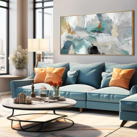 Wall Art Living Room Decorations 24"x48" Teal Wall Art Abstract Paintings Modern Framed Art Room Decor for Bedroom Kitchen Office
