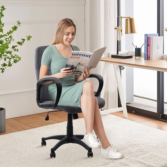 CLATINA Grey Fabric Office Chair Breathable Executive Desk Chairs, Cloth Comfortable Ergonomic Adjustable Height Mid Back Swivel Rolling Computer Task Chair for Home Office, Conference, Study, Work