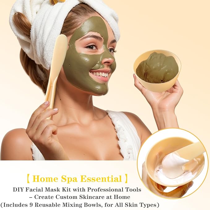 12Pcs Silicone Facial Mask Bowl DIY Face Mask Mixing Bowl for Home Salon Spa Face Skin Applicator Bowl with Stir Sticks, Black,White,Yellow