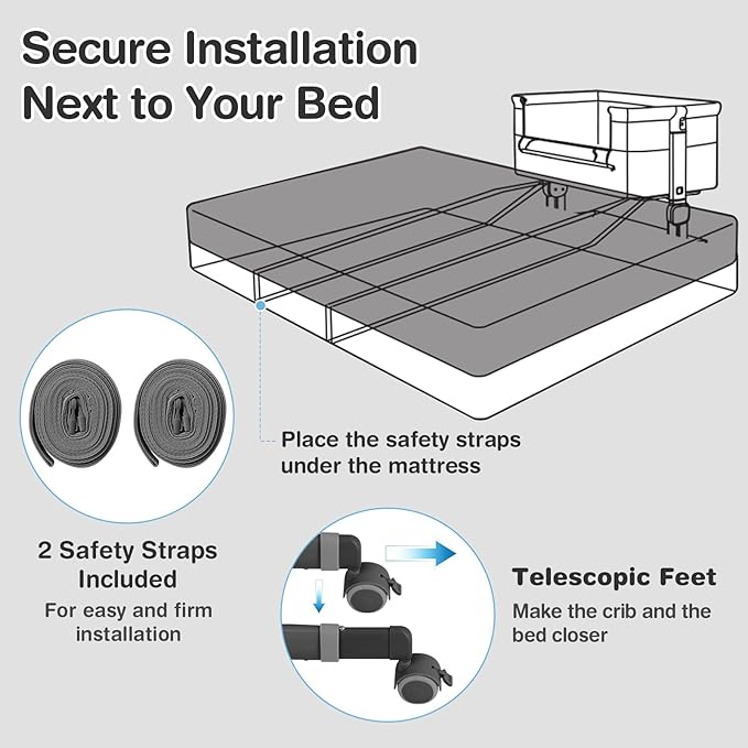 INFANS 3 in 1 Baby Bassinet, Bedside Sleeper with Comfy Mattress, Wheels, 6 Height Adjustable, Storage Basket, Travel Bag, Portable All Mesh Crib for Newborn Infant (Dark Grey)