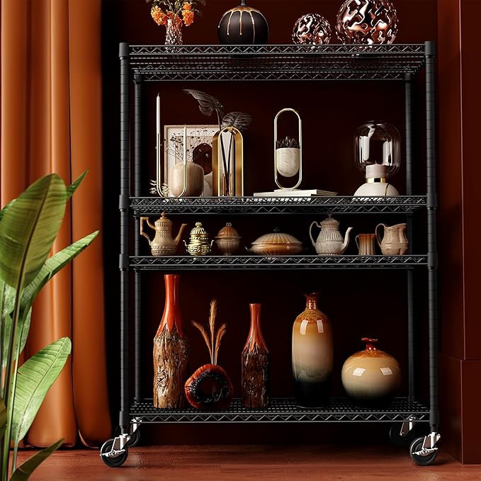 IZEUK Garage Shelving Wide Storage Shelves 4 Tier Metal Shelves Heavy Duty Adjustable Utility Shelf Rack Black 23.6" D x 53.1" W x 73.6" H