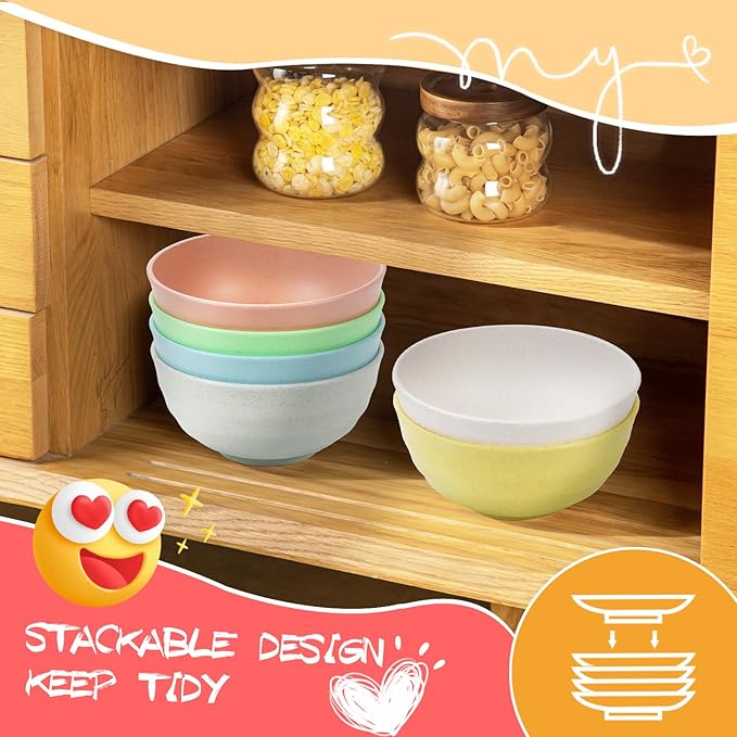 Homienly Wheat Straw Bowls Set Unbreakable Large Bowl 60 OZ Large Cereal Bowl Set of 6 Serving Bowls for Kitchen, Salad, Fruit, Soup, Microwave and Dishwasher Safe Big Bowl(Macaron Series)