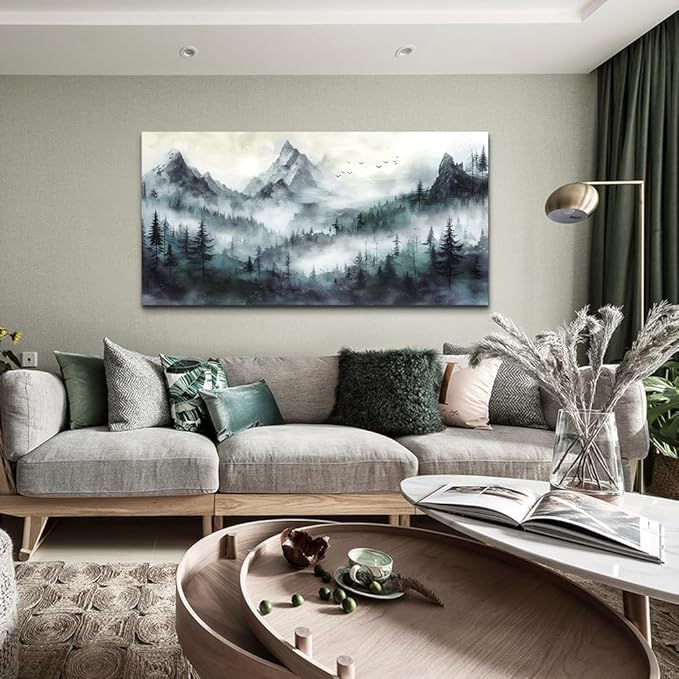 Lapremoly Trees Landscape Wall Painting Artwork Foggy Forest Wall Picture Large Wall Art For Living Room Modern Wall Decorations For Bedroom Office Wall Decor Canvas Prints Home Decor Ready to hang