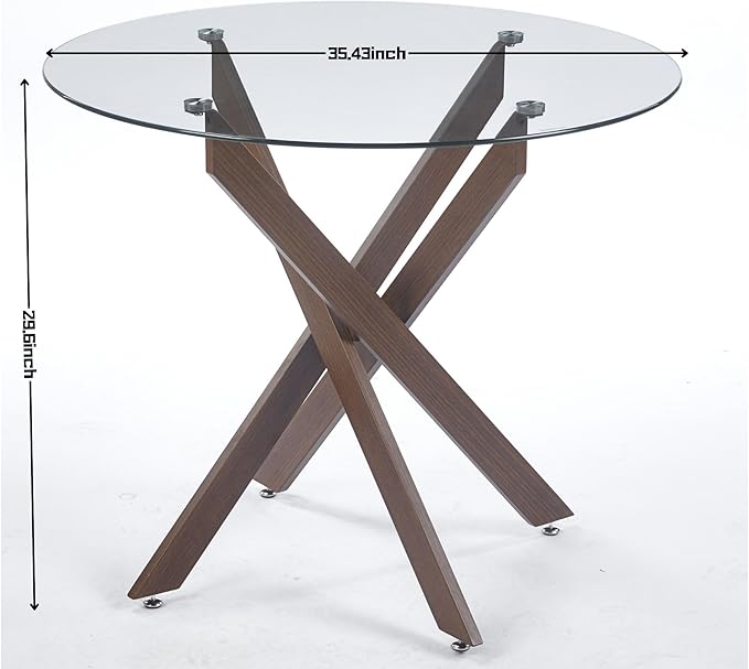 Round Glass Dining Table,Glass Dining Room Table with Tempered Glass Tabletop and Metal Legs, Modern Style Glass Kitchen Table for Home, Kitchen, Dining Room