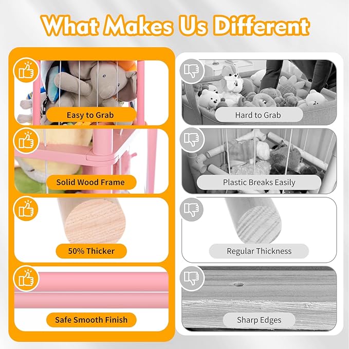 Large Stuffed Animal Storage, Wooden Stuffed Animal Storage Zoo, Toy Holder, Space Saving Toy Zoo for Kidroom, Playroom, Kid’s Gift, Pink