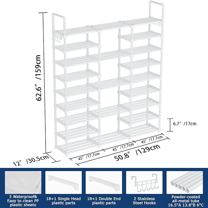 Mavivegue 9 Tiers Shoe Rack Tall Shoe Organizer Shoe Storage 50-55 Pairs Vertical Shoe Shelf Large Shoe Rack Organizer Stackable Shoe Racks for Entryway, Closet, Garage, Bedroom,Cloakroom - White