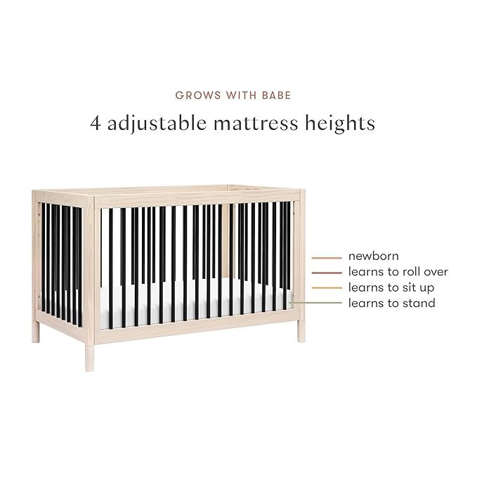 Babyletto Gelato 4-in-1 Convertible Crib with Toddler Bed Conversion in Washed Natural and Black, Greenguard Gold Certified