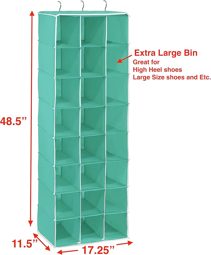 Simple Houseware Hanging Closet Organizers 24 Section Shoe Shelves, Turquoise
