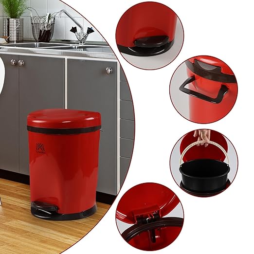 2.6 Gallon Round Step Trash Can, Plastic Round Garbage Container Bin, Red