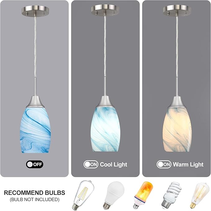 Mini Glass Pendant Light 1-Pack with Handblown Blue Marble Art Oval Glass Lamp Ceiling Hanging Light 4.72" Glass Chandelier for Dining Room Kitchen Foyer Hallway