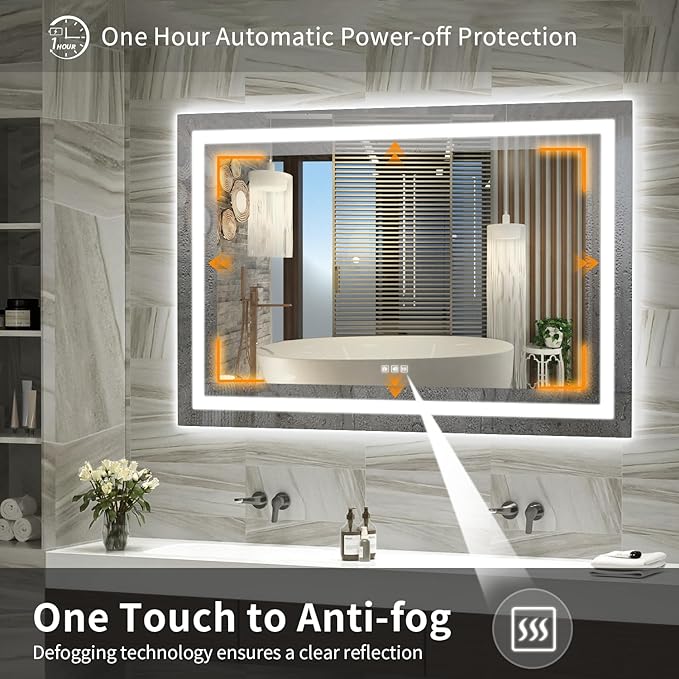 LED Mirror for Bathroom, 55x36 Inch Backlit + Front Lighted Bathroom Vanity Mirror with Lights, Double Light Strips, 3 Colors, Shatter-Proof, Anti-Fog and Brightness Memory