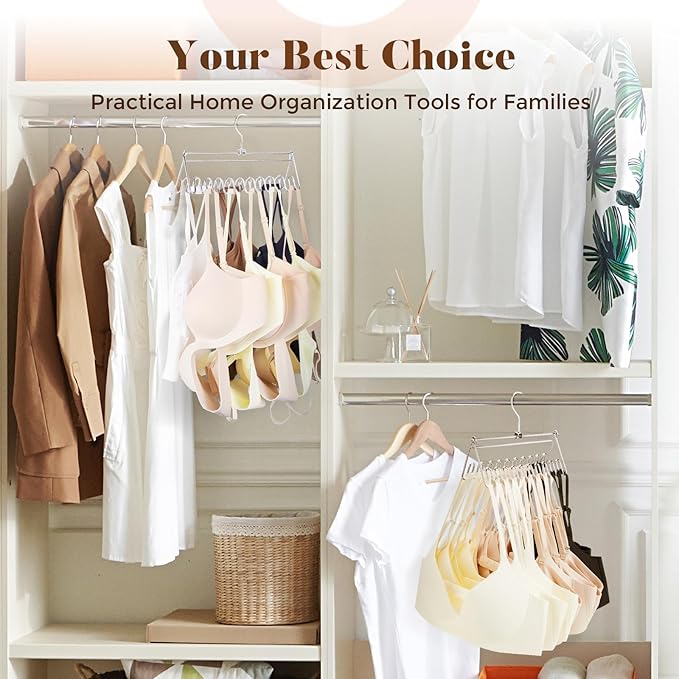HOUSE DAY Closet Organizers and Storage, Tank Top Hangers, Rotatable Bra Organzier for Closet, Max 24 Storage Capacity Sport Bra Holder, Metal Space Saving Hanger 1 Pack - Dorm Room Essentials