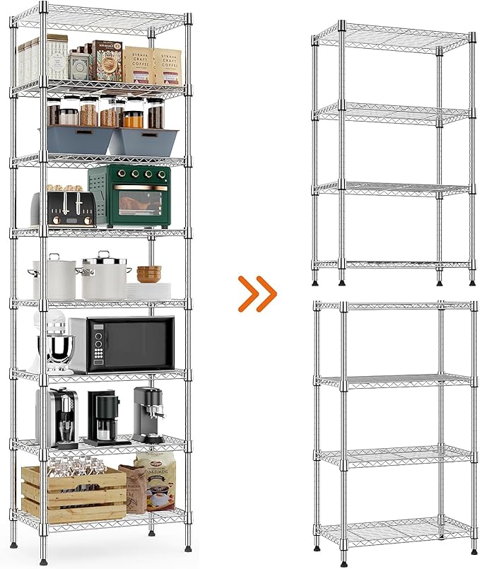 8 Tier 2000 lbs Storage Rack Metal Wire Shelving Unit, Storage Standing Shelf Organizer for Laundry Bathroom Kitchen Pantry Closet Garage Utility Room, Chrome 13.8" D x 23.6" W x 79.5" H