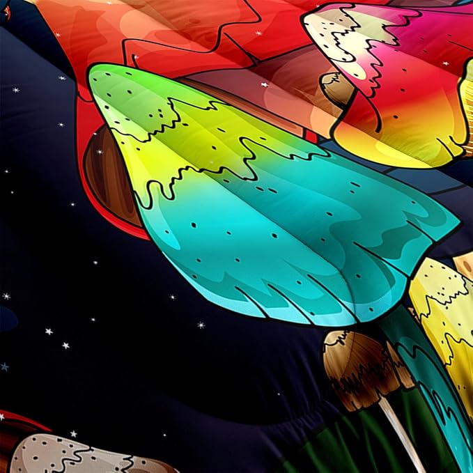 Mushroom Bedding Set Full Girls Ultra Soft Full Size Comforter Set for Boys Cute Cartoon Mushroom Comforter Set for Kids Teens Colorful Mushroom Microfiber Quilt for All Season 3Pcs with Pillowcases