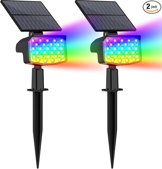 WELALO Solar Color Changing Spot Lights Outdoor, Waterproof Solar Christmas Lights with 9 Modes, Multicolor RGB Landscape Spotlights for Yard Driveway Patio Halloween Christmas Decorations, 2 Pack