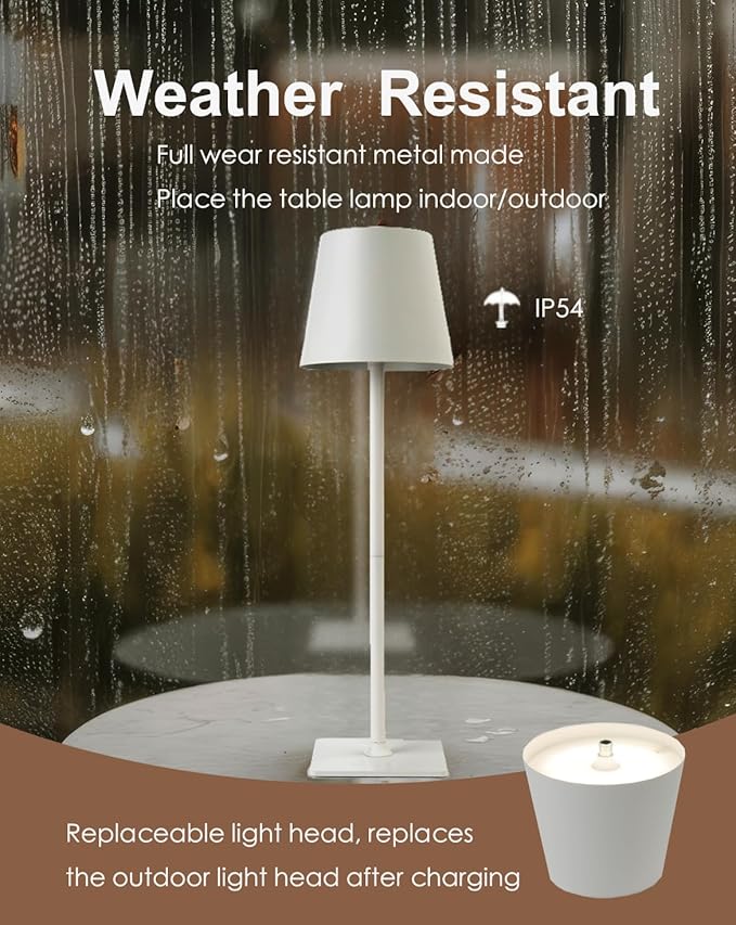 Cordless Table Lamp, Rechargeable Table Lamp with Touch Dimmable Control, Portable LED Desk Lamp for Indoor Patio (White-Rectangle, 1)
