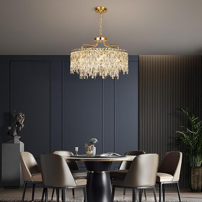 Gold Crystal Chandeliers for Dining Room Light Fixture, 24" Modern Round Chandeliers，8 Lights Luxury Ceiling Pendant Ceiling Lighting for Dining Room Bedroom Entryway Foyer Staircase