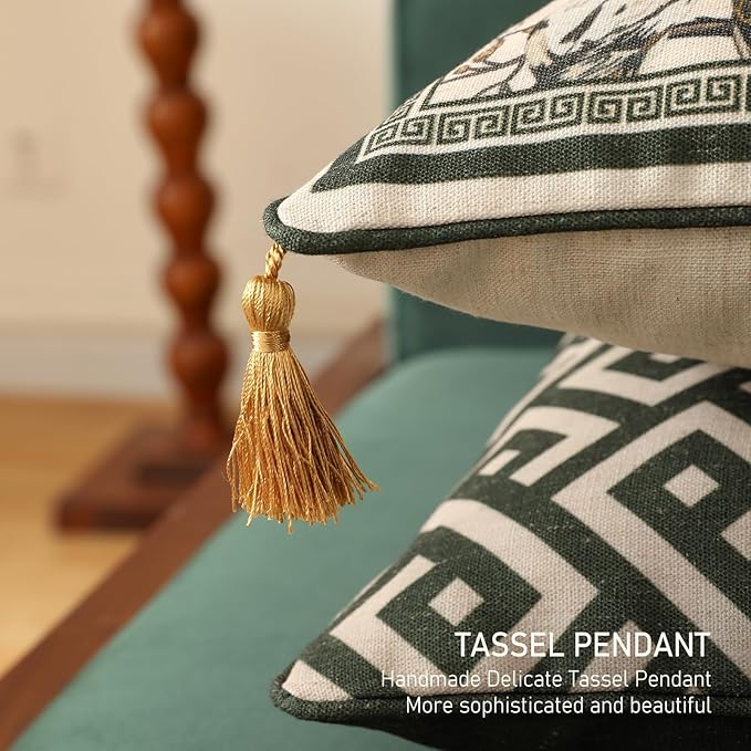 Design Linen Chinoiserie Square Throw Pillow Covers 18"x18" Pack of 2, Farmhouse Cushion Covers with Yellow Floral Birds Pattern Decoration Pillowcases for Bed,Living Room,Outdoor,Car