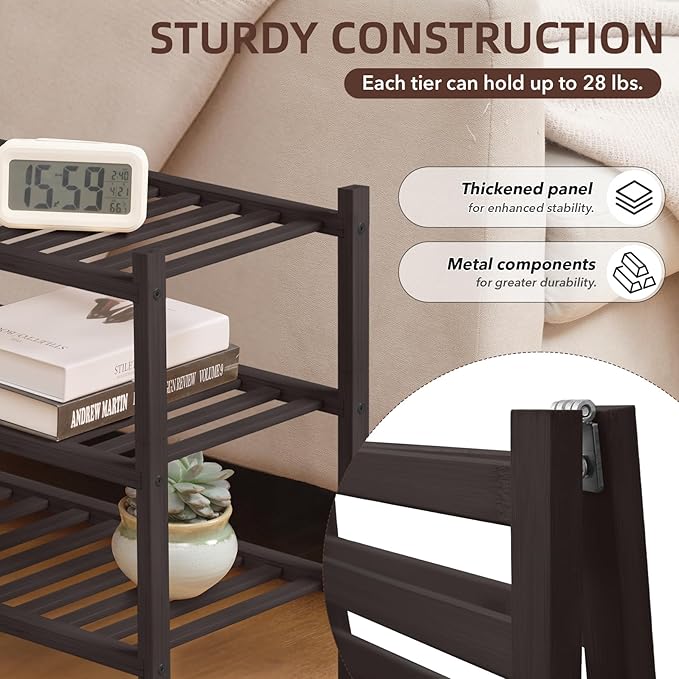 3 Tier Bamboo Shoe Rack Storage Organizer for Closet, Multifunctional Stackable Free Standing Shoe Shelf Organizer for Small Space,Entryway, Hallway, Bathroom27 x11 x20(Brown, 3 Tier)