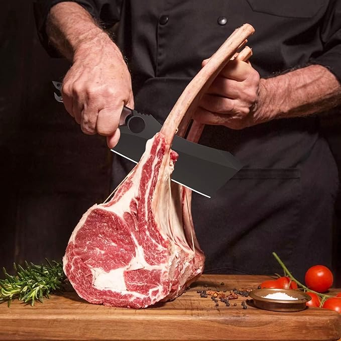 Dream Reach Meat Cleaver, 6.9 inch Black Boning Knife, High Carbon Steel Sharp Kitchen Forged In Fire Knife with Sheath Gift Box Bottle Opener for Outdoor Camping