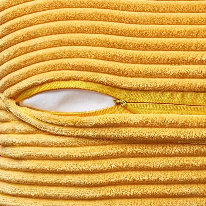 MIULEE Golden Yellow Corduroy Pillow Covers 18x18 Inch with Splicing Set of 2 Soft Boho Striped Pillow Covers Broadside Decorative Textured Summer Pillowcases for Couch Cushion Bed Livingroom