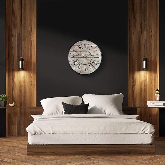 Sorbus Paris Large Wall Clock for Living Room - 24-Inch Oversized Centurian Roman Numeral Style Modern Clock - Wood Metal Decorative Analog Home Decor