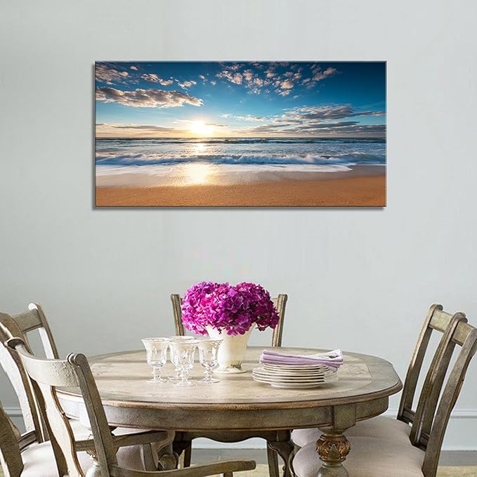 YYYYHPP YP1962 Beach Sunrise Over The Tropical Sea Pictures Print on Canvas Wall Art for Home Decor, Stretched and Framed, Easy to Hang