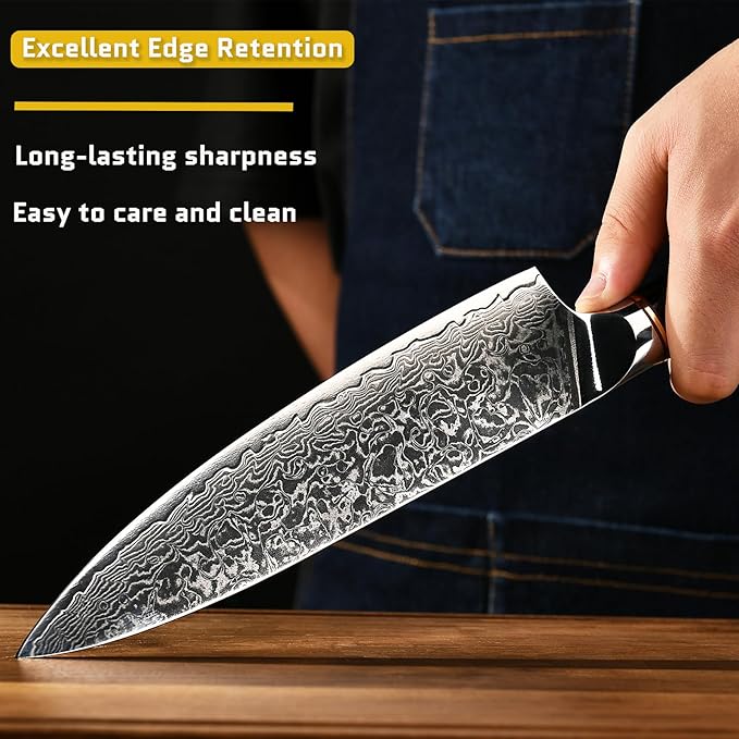 Chef Knife - 67 Layers VG10 Damascus Steel Kitchen Knife 8 Inch Japanese Knife for Slicing Meat Vegetable Cleaver - Cooking Knife with Pakkawood Handle - Ultra Sharp