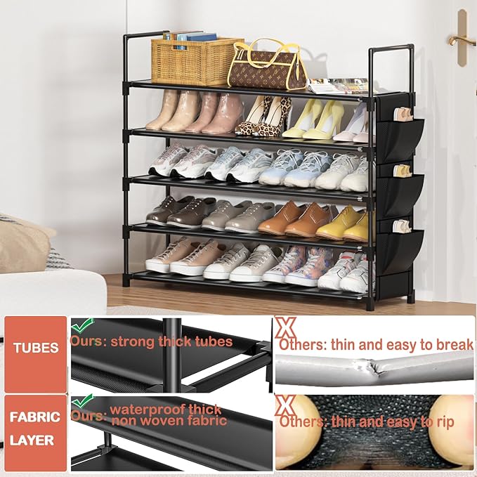 Shoe Rack 5 Tier Shoe Organizer Storage 20-25 Pairs Shoes Rack for Closet Shoes Rack Organizer Entryway Shoe Holder Space Saving Shoe Shelf Shoe Stand Large Tall Shoes Tower Garage Door