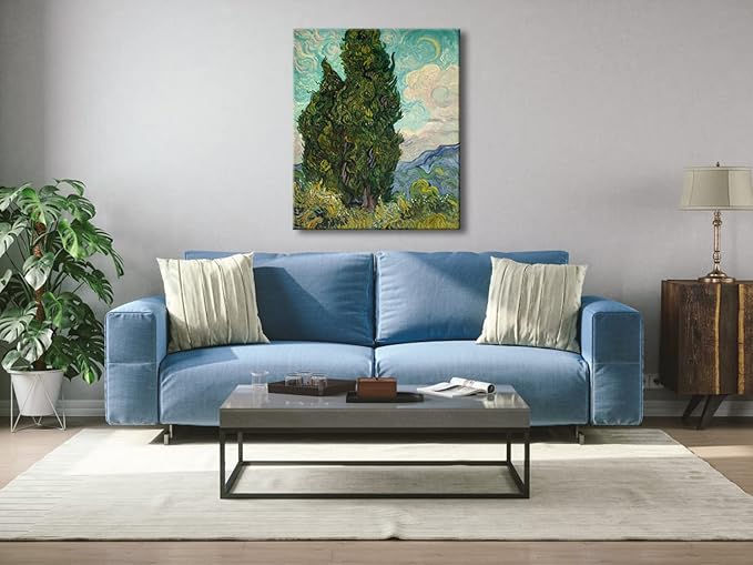 Wieco Art Cypresses by Van Gogh Classic Canvas Prints Wall Art Famous Oil Paintings Green Tree Picture Ready to Hang for Home Decorations Modern Abstract Forest Landscape Artwork