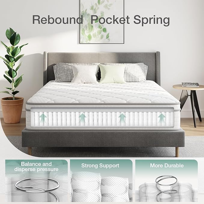 Novilla 10 inch King Mattress, Hybrid Mattress King Size with Comfortable Foam & Individually Pocket Spring, King Size Mattresses in a Box for Back Pain Relief & Support, Certipur-Us Certified