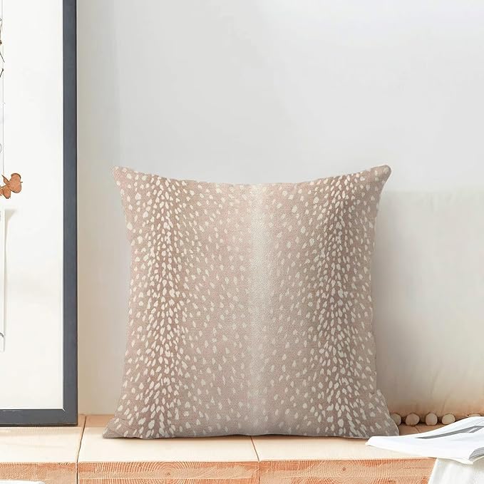 Antelope Pillow Covers 20 x 20 Inch Pack of 2, Animal Skin Print Decorative Throw Pillow Cases Outdoor Linen Farmhouse Neutral Fawn Cushion Cover for Bedroom Home Sofa Decor