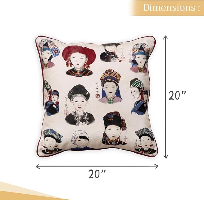 Maison d' Hermine Decorative Pillow Covers 20x20 Inch Square 100% Cotton Throw Pillow Covers with Invisible Zipper Cushion Case for Living Room Couch, Chair, Sofas, Bedroom, Home (Pupeo People)