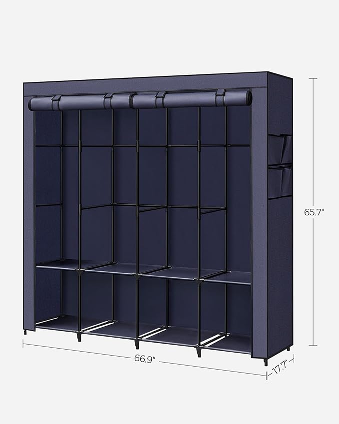 SONGMICS Portable Closet, Wardrobe Closet Organizer with Cover, 4 Hanging Rods and Shelves, 4 Side Pockets, 66.9 x 17.7 x 65.7 Inches, Large Capacity for Bedroom, Living Room, Dark Blue URYG094I02