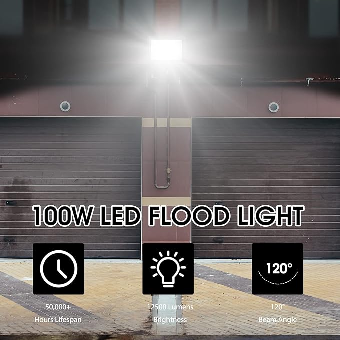3 Pack 100W LED Flood Light, IP66 Waterproof Outside Flood Light, 11500LM Super Bright Outdoor Security Lights, 5000K Daylight White Floodlight for Yard Garden Playground Basketball Court Patio