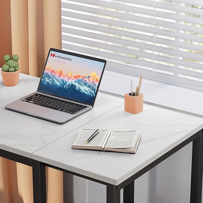 SINPAID Computer Desk 40 inches with 2-Tier Shelves Sturdy Home Office Desks with Large Storage Space Modern Gaming Desk Study Writing Laptop Table, Black Marbling (White Marble, 40 inch)