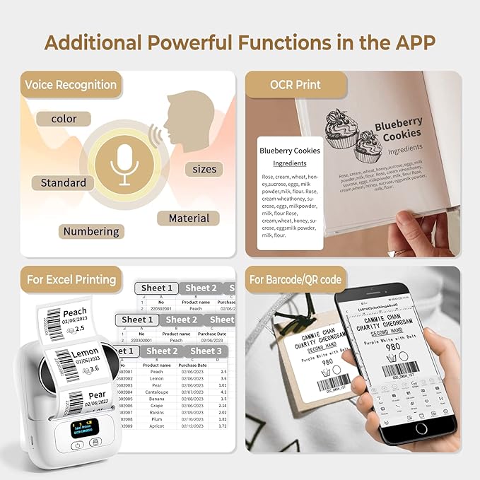 Phomemo M110 Label Makers - Portable Bluetooth Thermal Label Maker Machine,Label Printer for Name, Barcode, Clothing, Jewelry, Retail, Mailing, for Android & iOS, with 1Pack 40×30mm Label, White