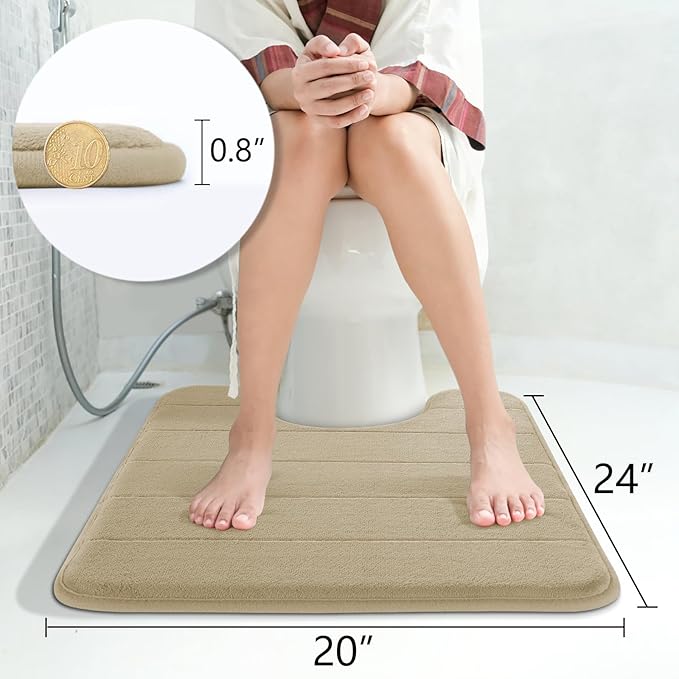 Yimobra Memory Foam Toilet Bath Mat U-Shaped, Soft and Comfortable, Super Water Absorption, Non-Slip, Thick, Machine Wash and Easier to Dry for Bathroom Commode Contour Rug, 24 X 20, Pale Khaki