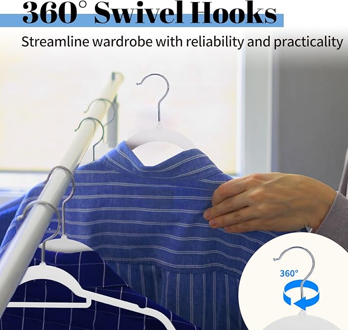 Smartor White Velvet Hangers 60 Pack, Space Saving Clothes Hangers with Tie Bar, Non-Slip Felt Hanger with Shoulder Notches, Heavy Duty Suit Hanger for Coat, Shirt, Pants, Dress