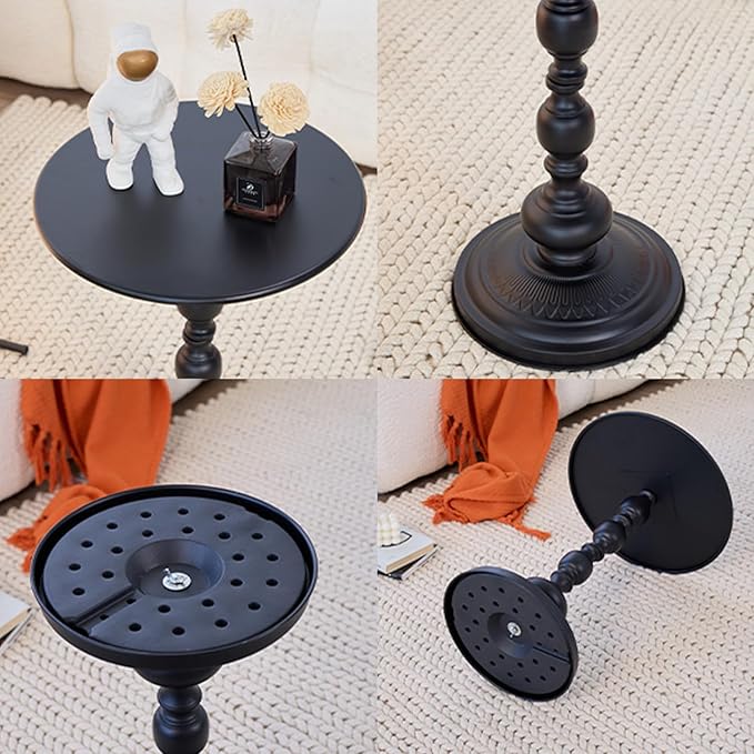 Elegant Vintage Round Side Table with Roman Columns - Sturdy Metal Design, Perfect as a Coffee, End, Tea, or Leisure Table for Living Room and Bedroom Decor,(Black+Black 1pack)