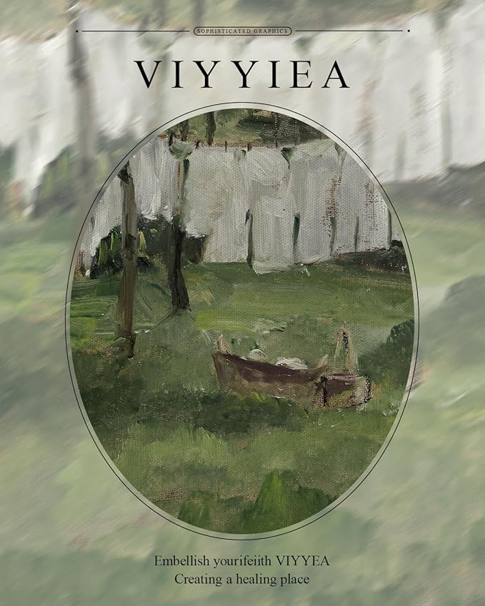 VIYYIEA Gold Framed Wall Art Canvas Print Home Decor Vintage Laundry Room Art Prints Antique Country Oil Painting Green Landscape Wall Decor Bathroom Art Wall Pictures for Living Room Bedroom 11x14in