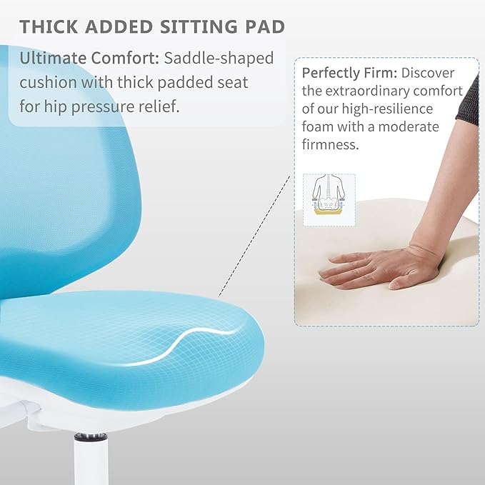 Kids Desk Chair, Boy's Girl's Child Children Study Office Computer Chair, Ergonomic Design, Adjustable Height and Seat Depth (Sky Blue)