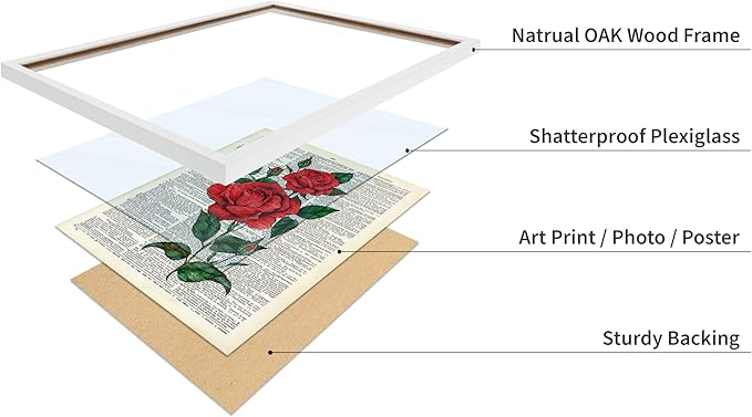 Poster Master Dictionary Art Poster - Red Roses Print - Flower Art - Floral Art - Gift for Men, Women & Florist - Minimal Decor for Living Room, Bedroom, Dorm or Flower Shop, 16x20 White Framed